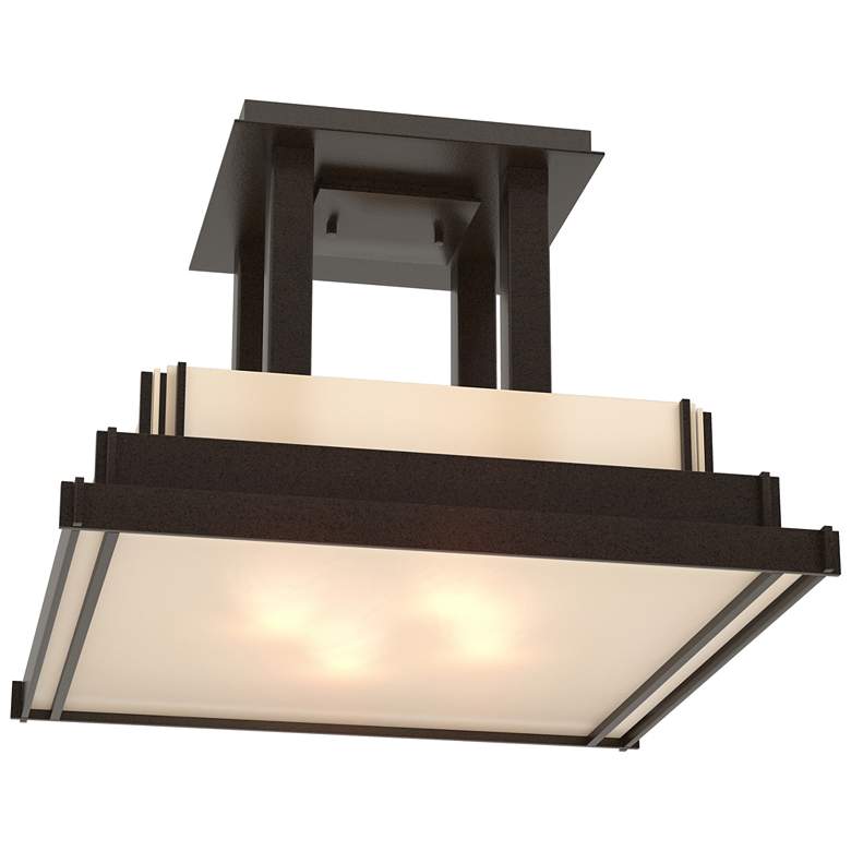 Image 1 Steppe 17.1"W Large Oil Rubbed Bronze Semi-Flush With White Art Glass