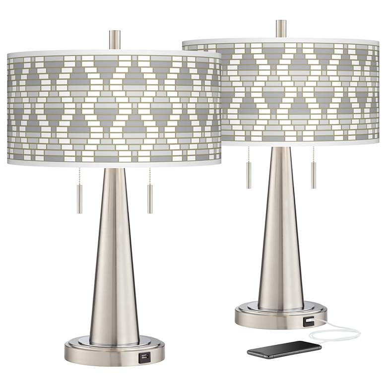 Image 1 Stepping Out Vicki Brushed Nickel USB Table Lamps Set of 2