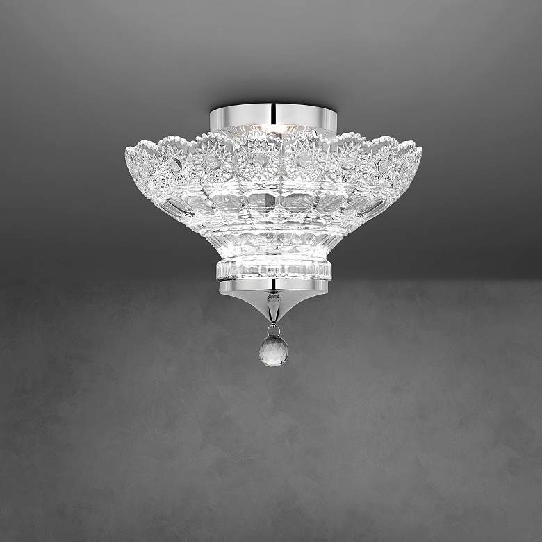 Image 1 Sterling 12" Wide Polished Chrome Clear Crystal 1-Lt Semi-Flush Mt