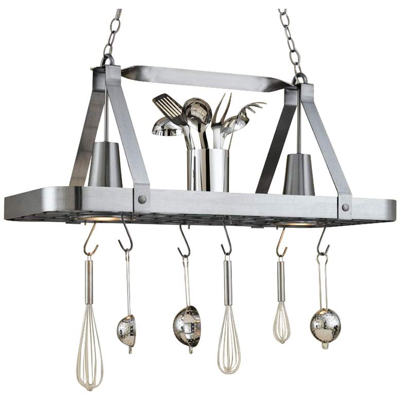 Image 1 Sterling 36" Wide 2-Light Satin Steel Pot Rack Chandelier
