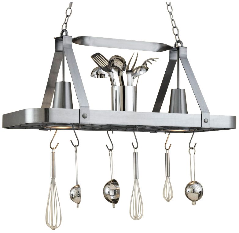 Sterling 36" Wide 2-Light Satin Steel Pot Rack Chandelier - Made to Order