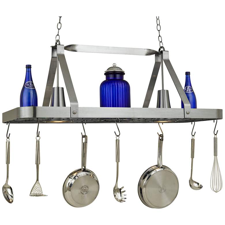 Image 1 Sterling 44" Wide 2-Light Satin Steel Pot Rack Chandelier
