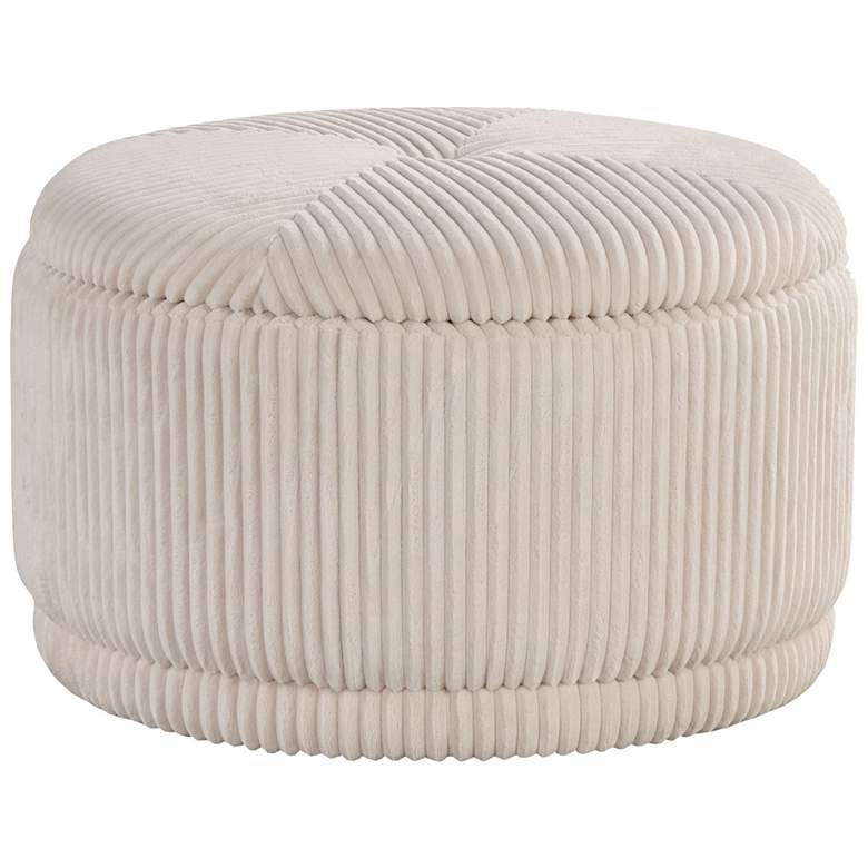 Image 1 Stern Beige Pink Chenille Corduroy Round Storage Ottoman