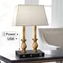 Steven Brass and Black Desk Lamp w/ USB Port and Outlet