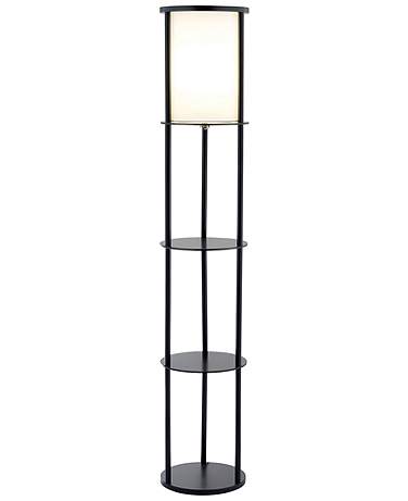 Stewart Black Round 2-Shelf Floor Lamp