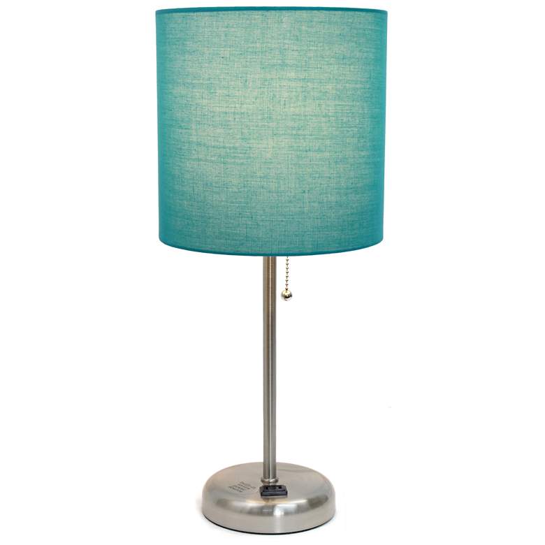 Image 5 Stick Lamp with Charging Outlet and Fabric Shade, Teal more views