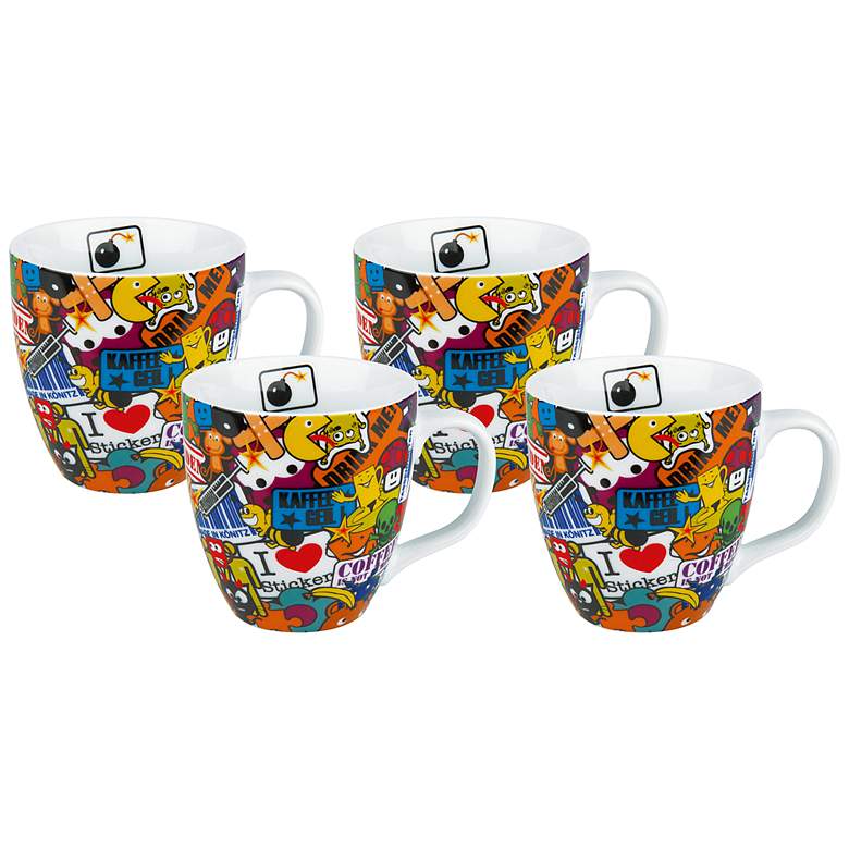 Image 1 Sticker Bombing Porcelain Mugs Set of 4