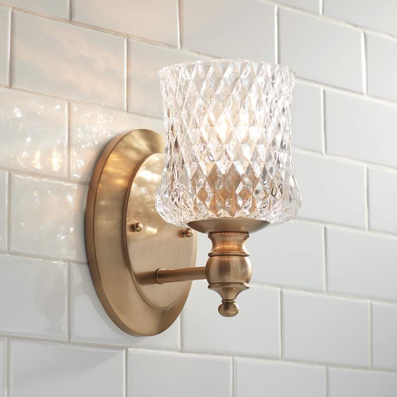 Image 1 Stiffel 10 inch High Gold and Textured Glass Traditional Wall Sconce