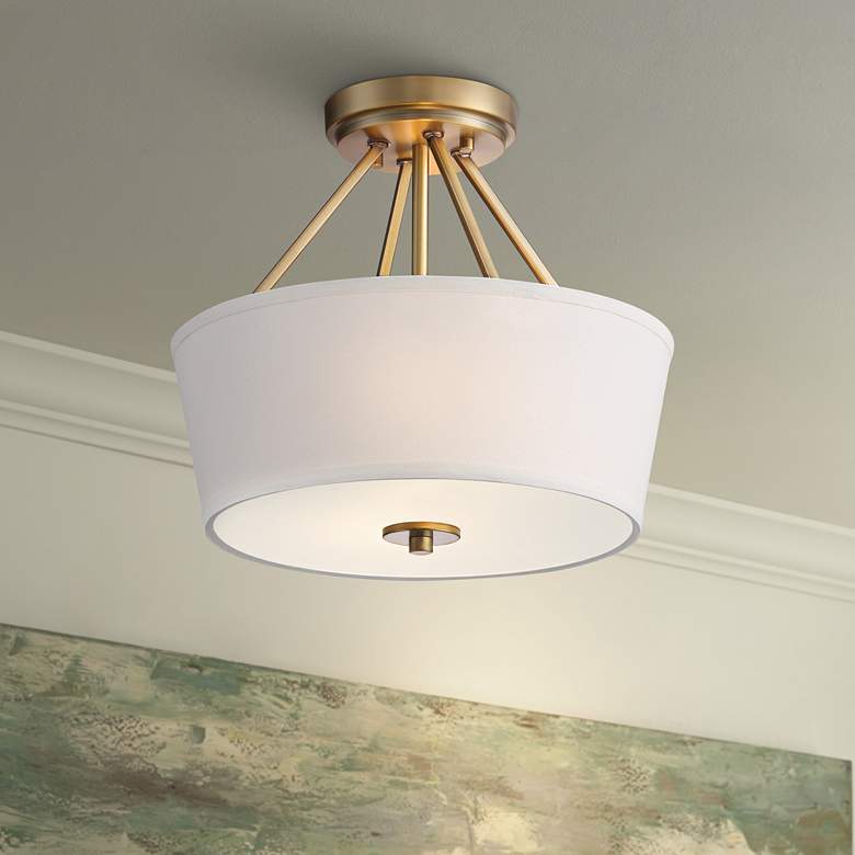 Image 1 Stiffel 13" Wide Conner Warm Brass Drum Ceiling Light