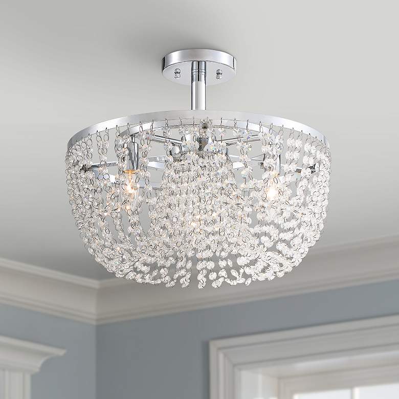 Image 1 Stiffel 17" Wide Karol Chrome and Crystal Strand Ceiling Light
