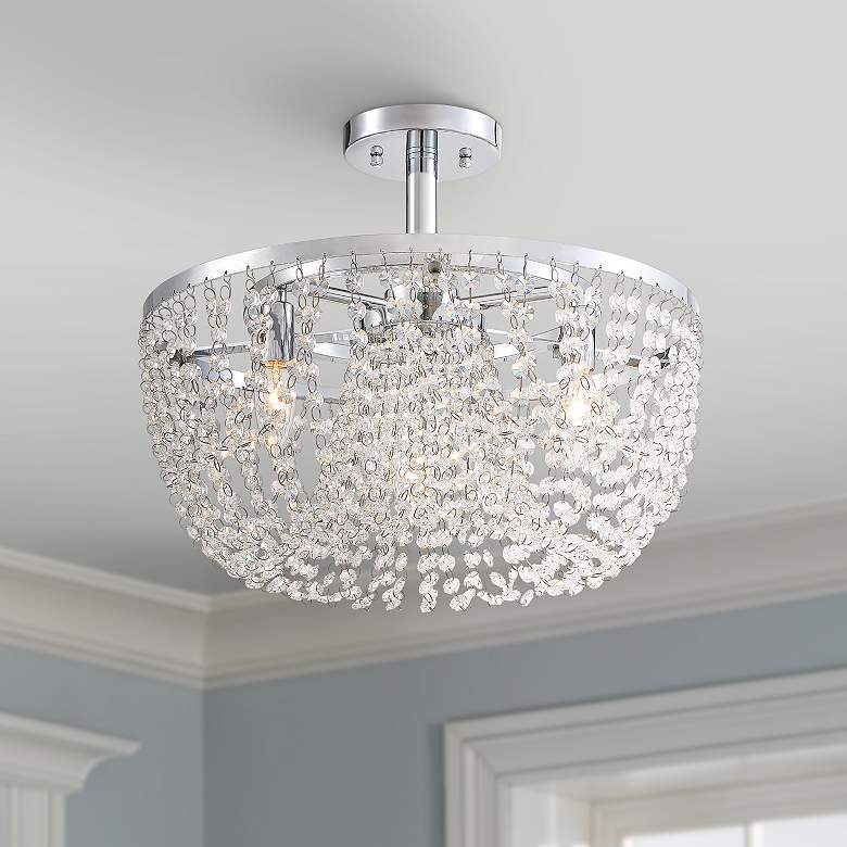 Image 1 Stiffel 17 inch Wide Karol Chrome and Crystal Strand Ceiling Light