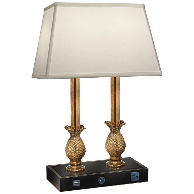 Image 2 Stiffel 23 inch High Brass and Black USB Port and Outlet Desk Lamp