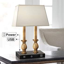 Image1 of Stiffel 23" High Brass and Black USB Port and Outlet Desk Lamp