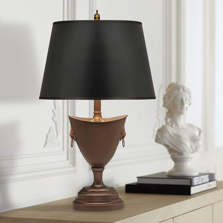 Image 1 Stiffel 24" Classic Black Shade Oxidized Bronze Urn Table Lamp