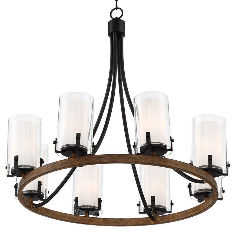 Image 6 Stiffel 29 1/2 inch Wide Kiva Black Wood 8-Light Wagon Wheel Chandelier more views