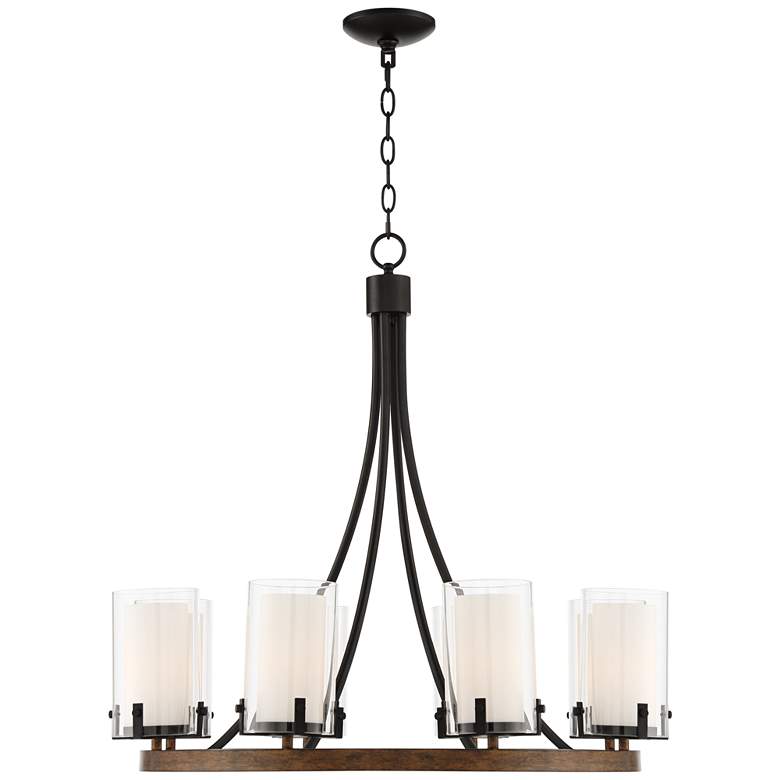 Image 7 Stiffel 29 1/2" Wide Kiva Black Wood 8-Light Wagon Wheel Chandelier more views