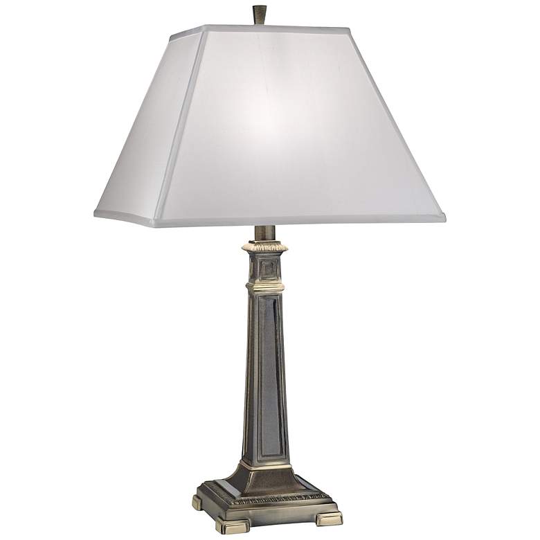Image 2 Stiffel 29" High Silk Shantung Shade Roman Bronze Table Lamp
