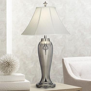 Stiffel 33" Classic Traditional Silk Shade Antique Nickel Table Lamp