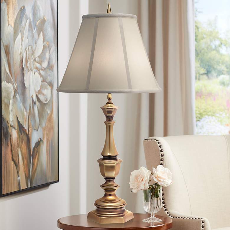 Image 1 Stiffel 33" Ivory And Antique Brass Traditional Table Lamp