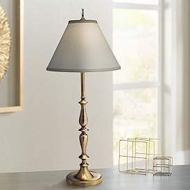 Image1 of Stiffel 34" Antique Brass Finish Candlestick Table Lamp