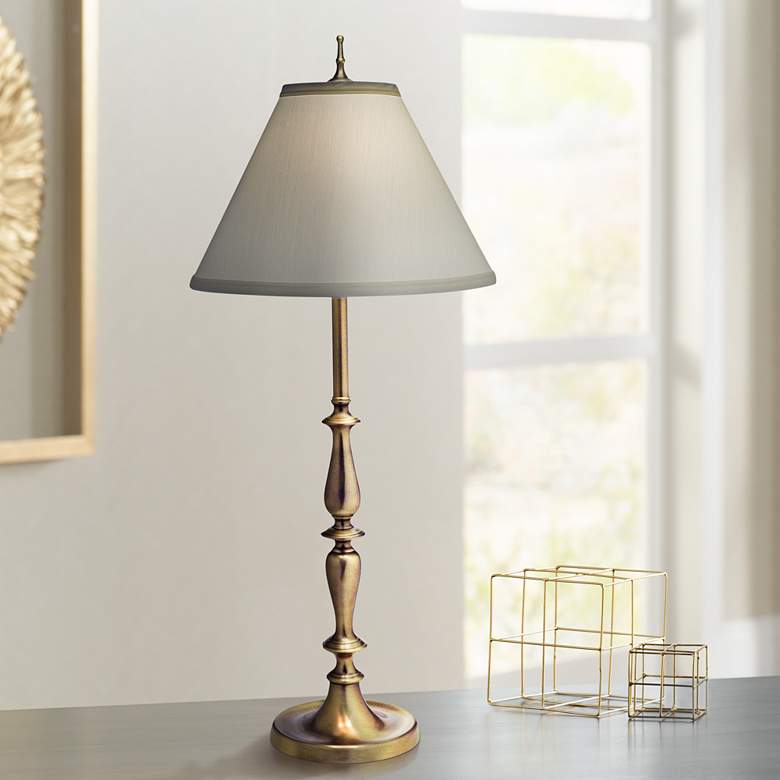 Image 1 Stiffel 34" Antique Brass Finish Candlestick Table Lamp