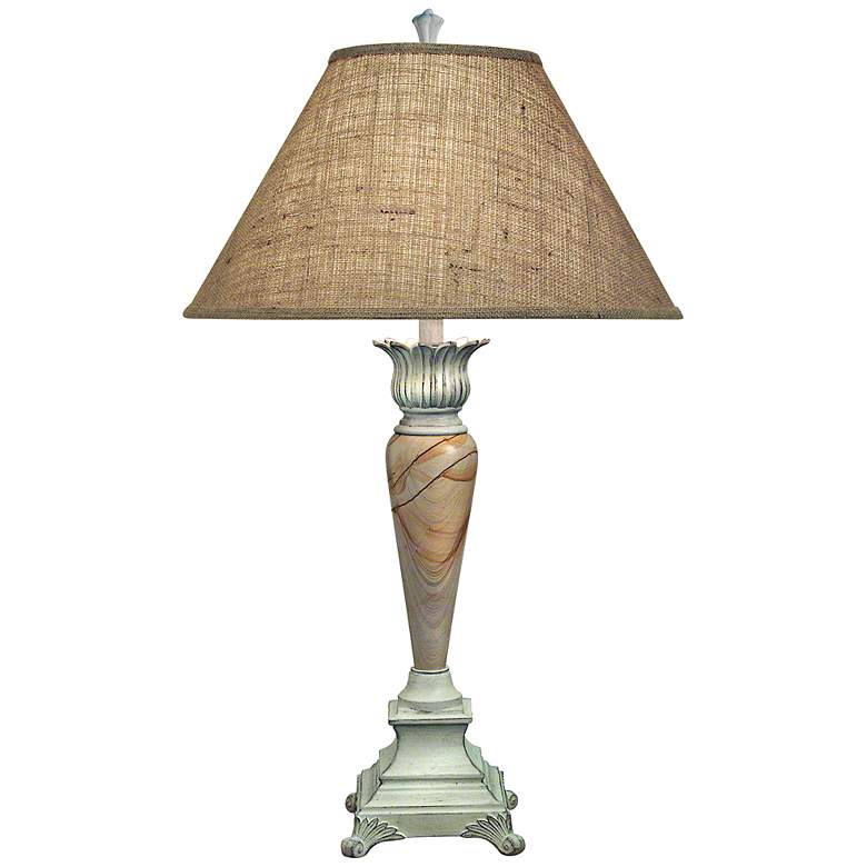 Image 1 Stiffel 35" Burlap Shade Distressed White Table Lamp