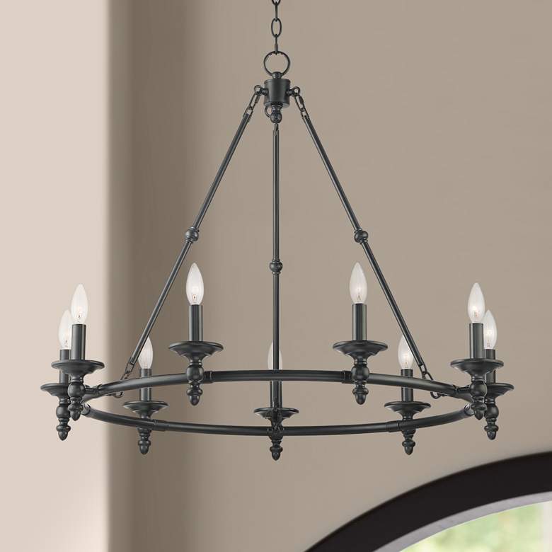 Image 1 Stiffel 35 inch Wide Hartley Black Finish 9-Light Chandelier