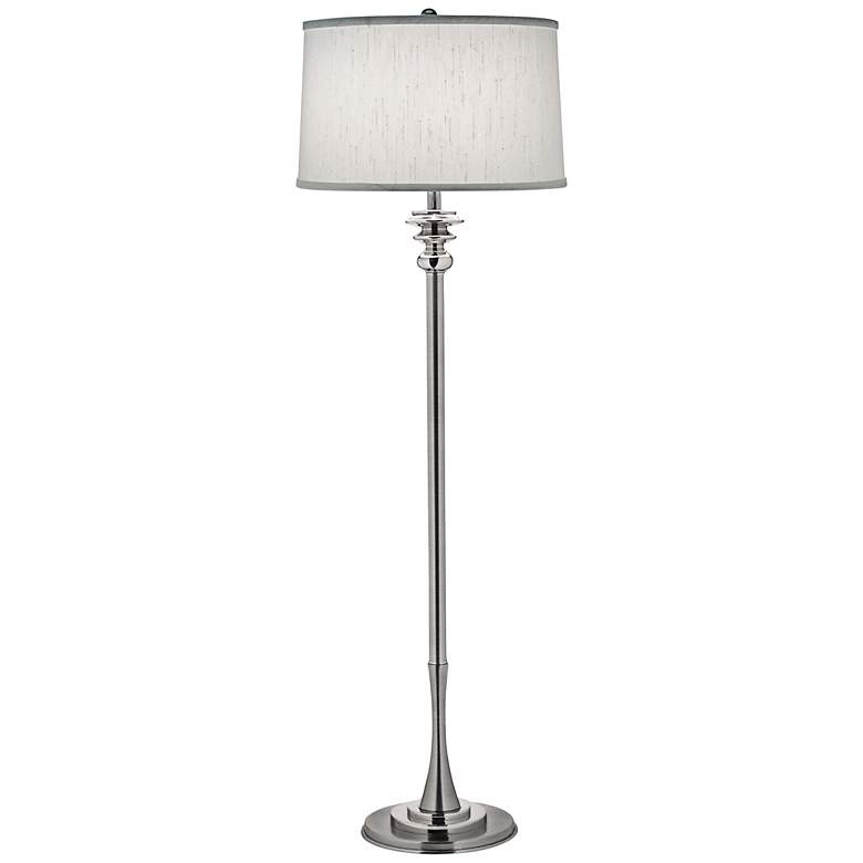 Image 2 Stiffel 59 inch Classic Silk Shade and Dual Nickel Finish Floor Lamp