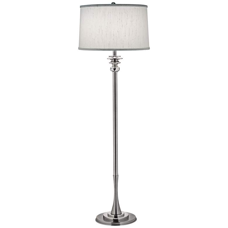 Image 2 Stiffel 59" Classic Silk Shade and Dual Nickel Finish Floor Lamp