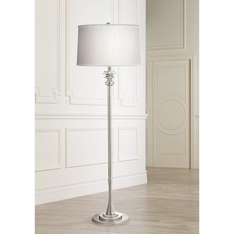 Image 1 Stiffel 59 inch Classic Silk Shade and Dual Nickel Finish Floor Lamp