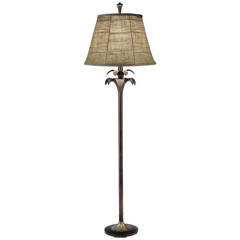 Image 2 Stiffel 61 inch High Natural Burlap Bombay Bronze Floor Lamp