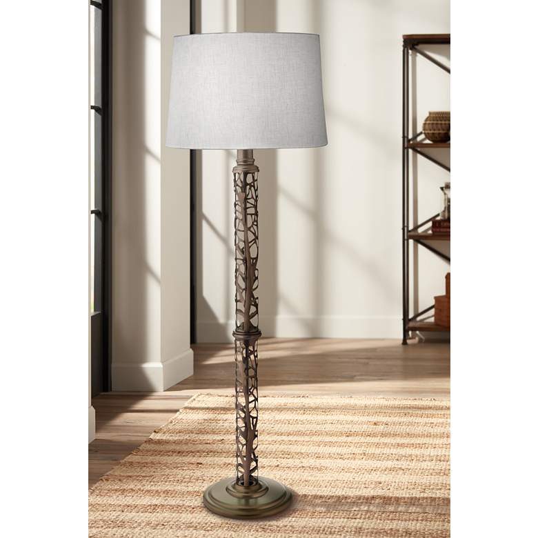 Image 1 Stiffel 61" Oxidized Bronze Metal Column Floor Lamp