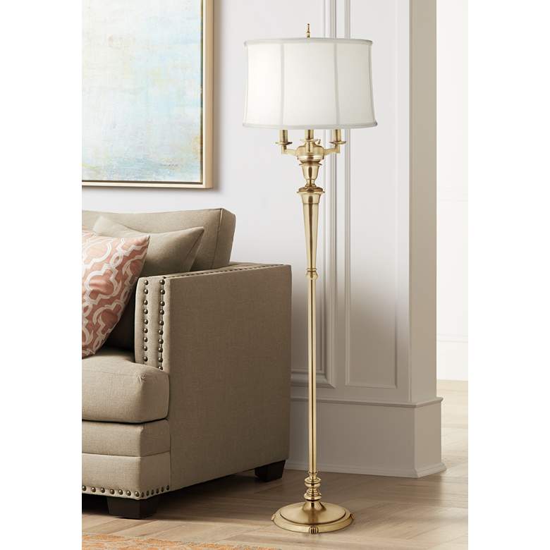 Image 1 Stiffel 63" High Traditional Burnished Brass 4-Light Metal Floor Lamp