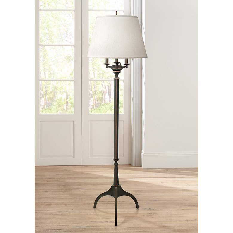 Image 1 Stiffel 67" High Oxidized Bronze 4-Light Tripod Metal Floor Lamp