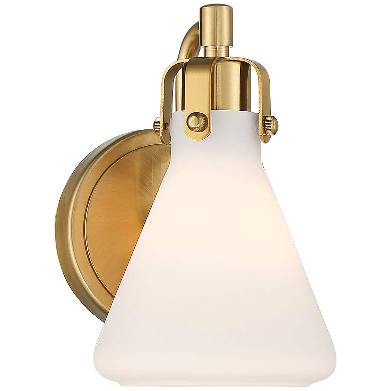 Image 2 Stiffel 8 1/2" High Warm Brass and White Glass Modern Wall Sconce