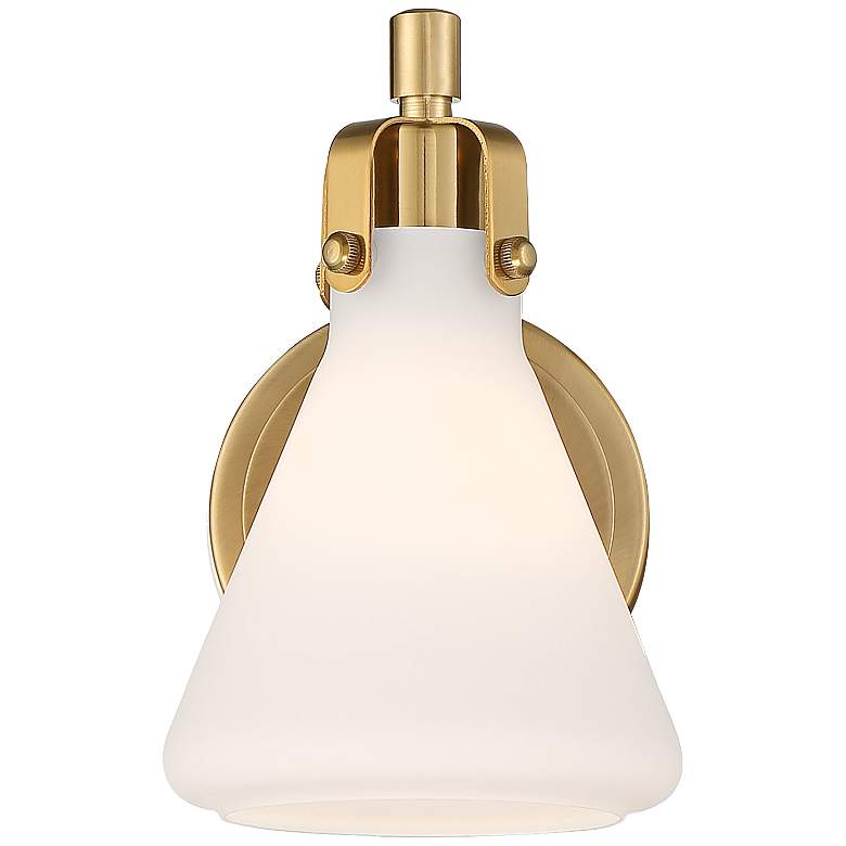 Image 4 Stiffel 8 1/2 inch High Warm Brass and White Glass Modern Wall Sconce more views