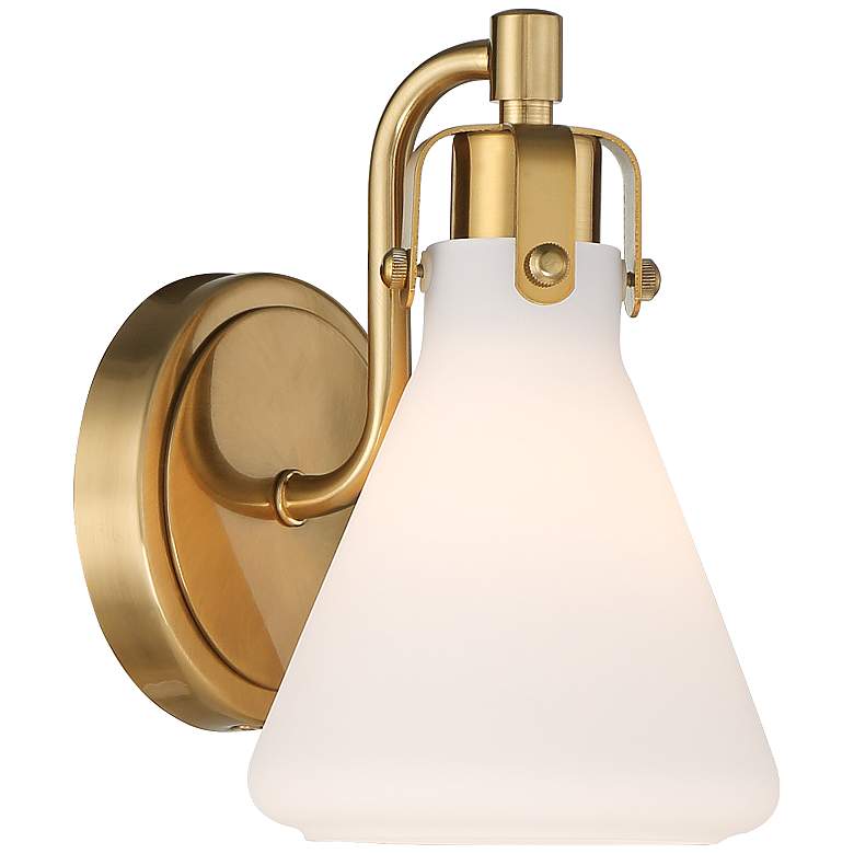 Image 5 Stiffel 8 1/2" High Warm Brass and White Glass Modern Wall Sconce more views