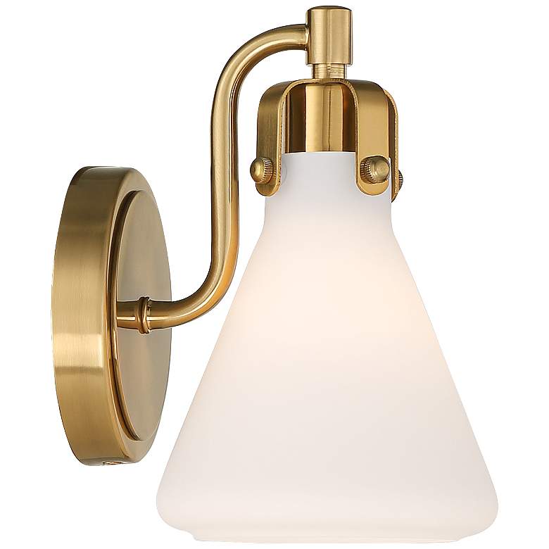 Image 6 Stiffel 8 1/2 inch High Warm Brass and White Glass Modern Wall Sconce more views