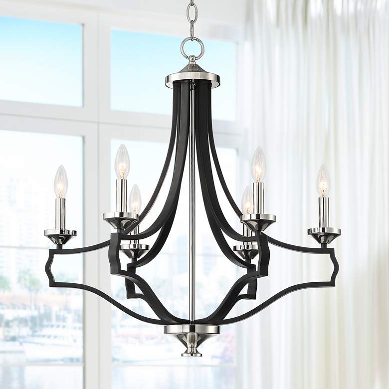 Image 1 Stiffel Alanna 25 1/4" Black and Polished Nickel 6-Light Chandelier