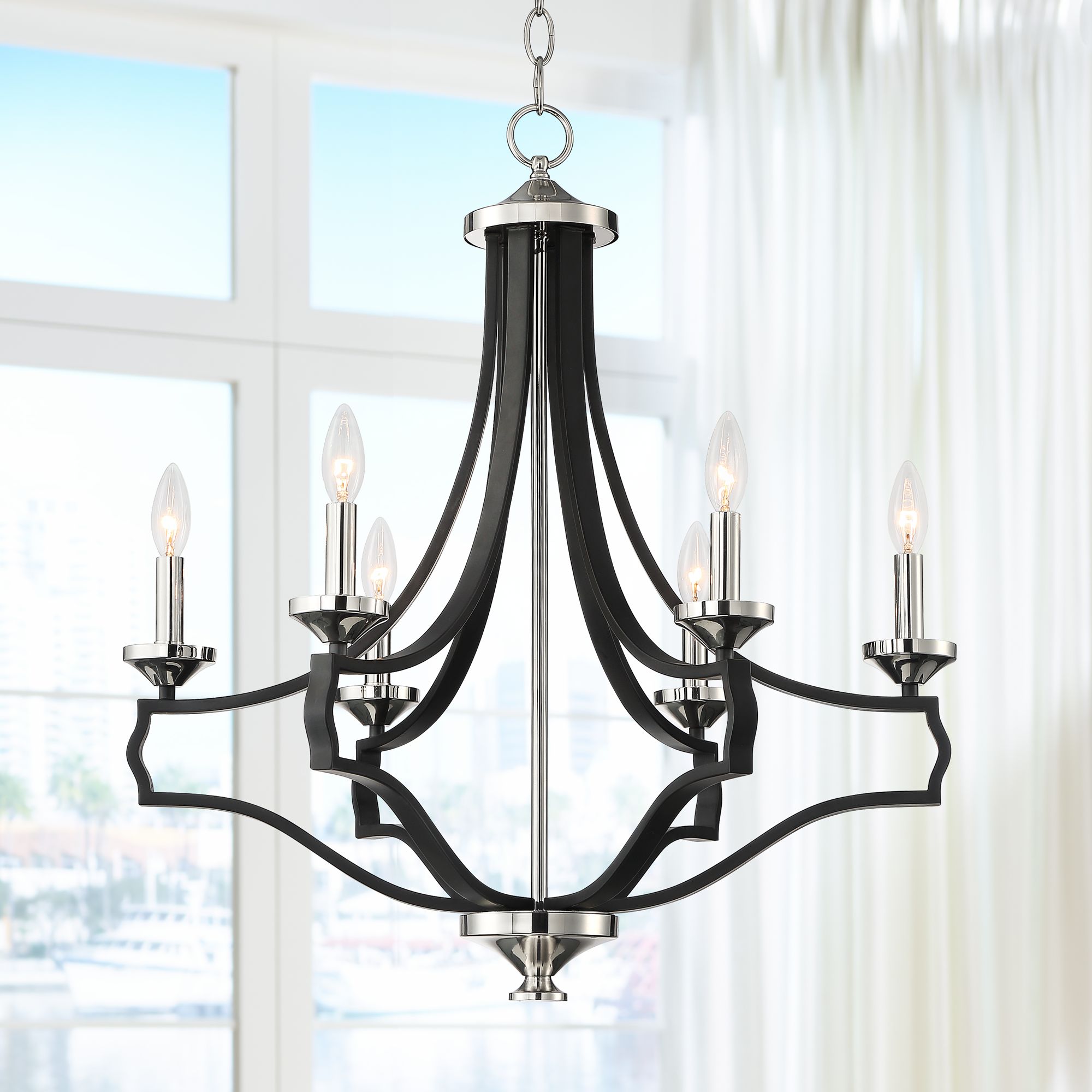 black and silver chandeliers