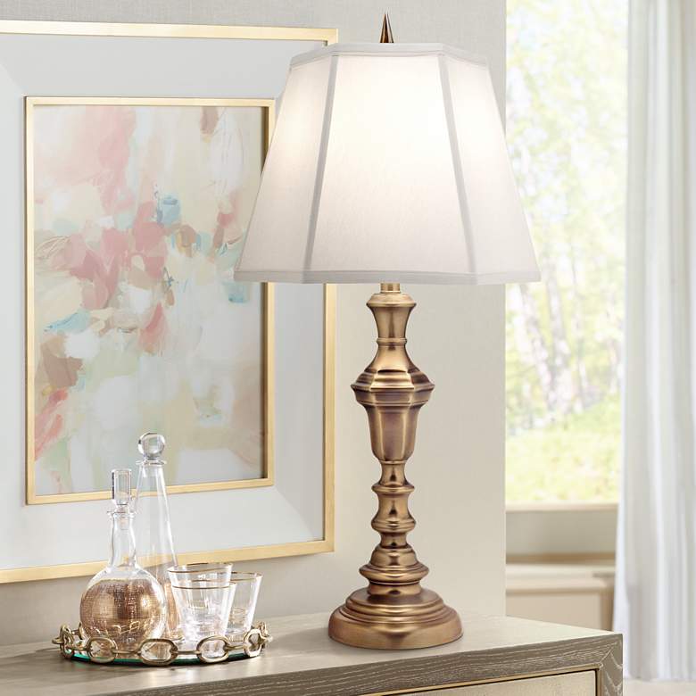 Image 1 Stiffel Antique Brass Metal Table Lamp