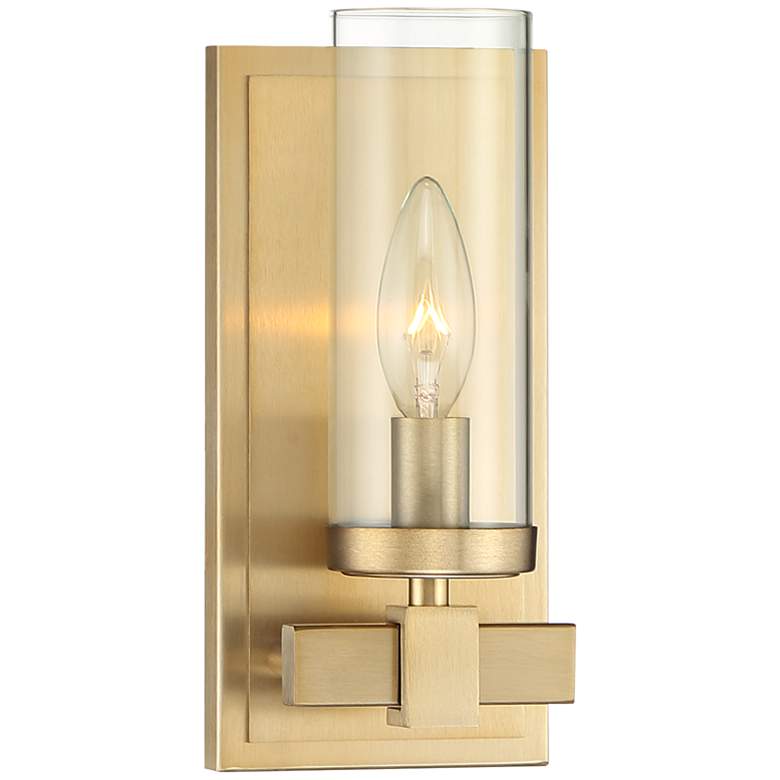 Image 2 Stiffel Aron 10 3/4 inch High Brass w/Glass Shade Wall Sconce