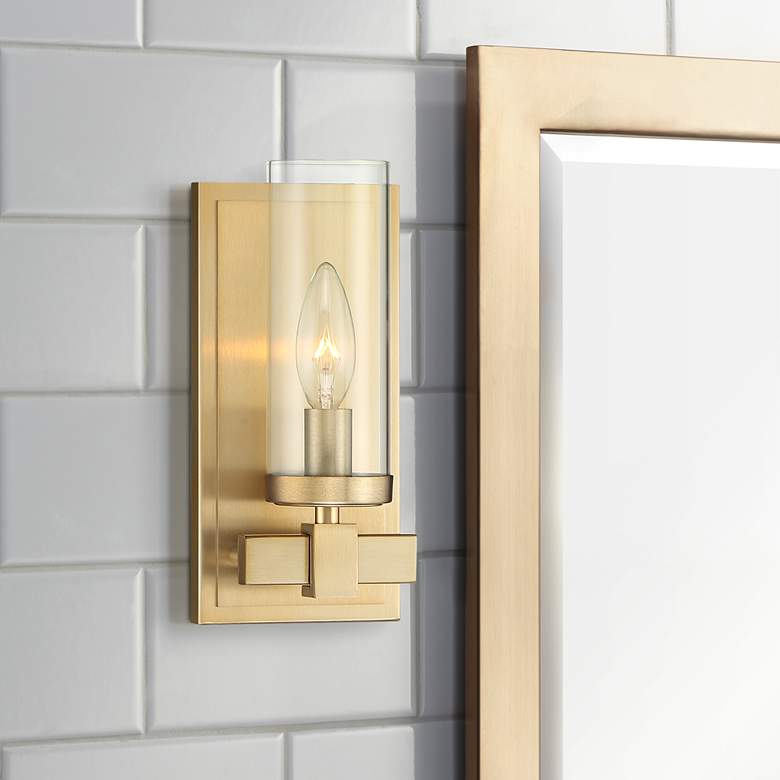 Image 1 Stiffel Aron 10 3/4 inch High Brass w/Glass Shade Wall Sconce