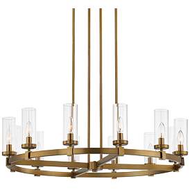 Image3 of Stiffel Aron 36" Wide Brass 12-Light Wagon Wheel Chandelier