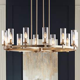 Image2 of Stiffel Aron 36" Wide Brass 12-Light Wagon Wheel Chandelier