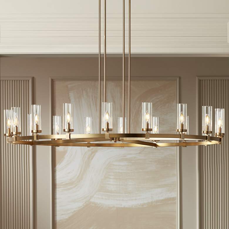Image 1 Stiffel Aron 60" Wide 18-Light Modern Brass Finish Ring Chandelier