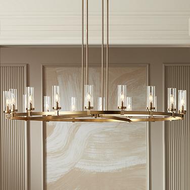 Stiffel Aron 60" Wide 18-Light Modern Brass Finish Ring Chandelier