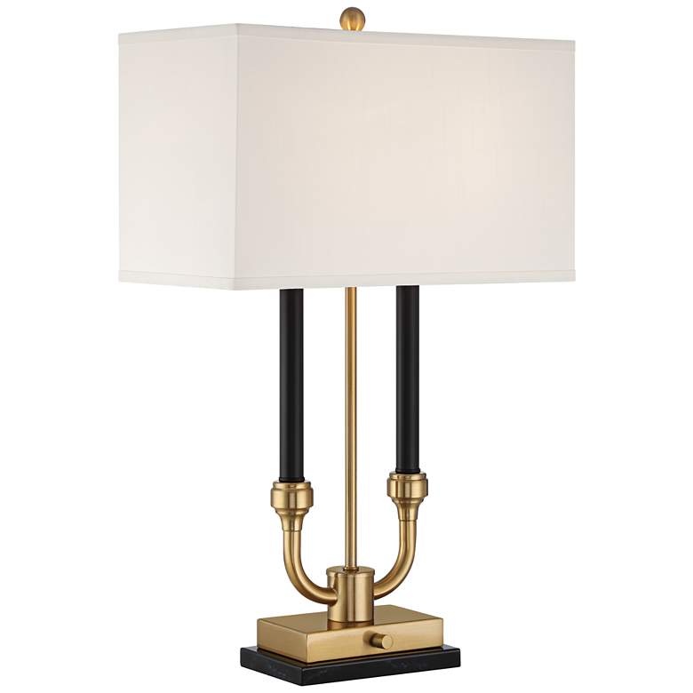 Image 2 Stiffel Barclay 28" Traditional Black Gold Lamp with Dual USB Ports