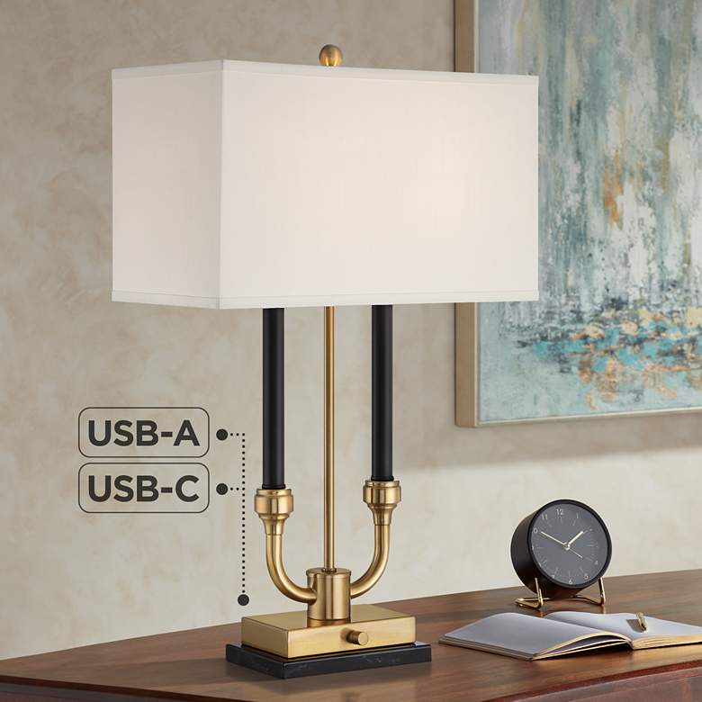 Image 1 Stiffel Barclay 28" Traditional Black Gold Lamp with Dual USB Ports