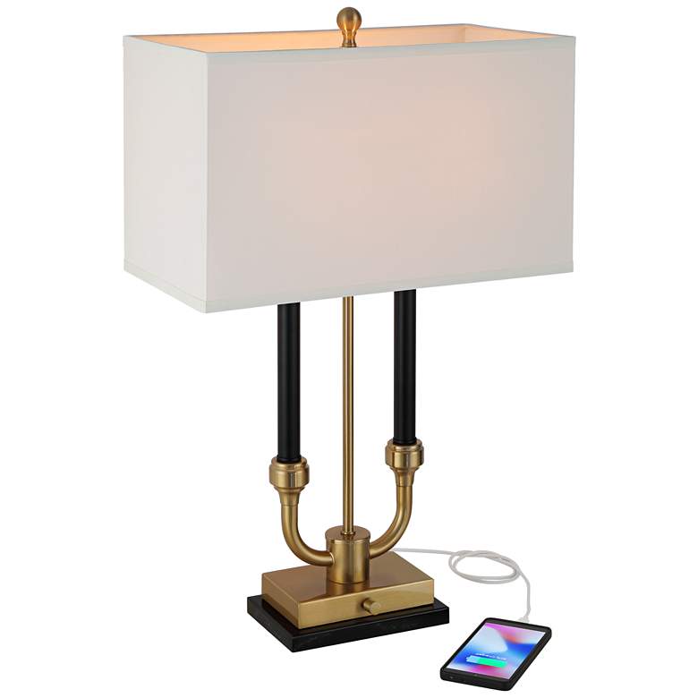 Image 3 Stiffel Barclay 28" Traditional Black Gold Lamp with Dual USB Ports more views